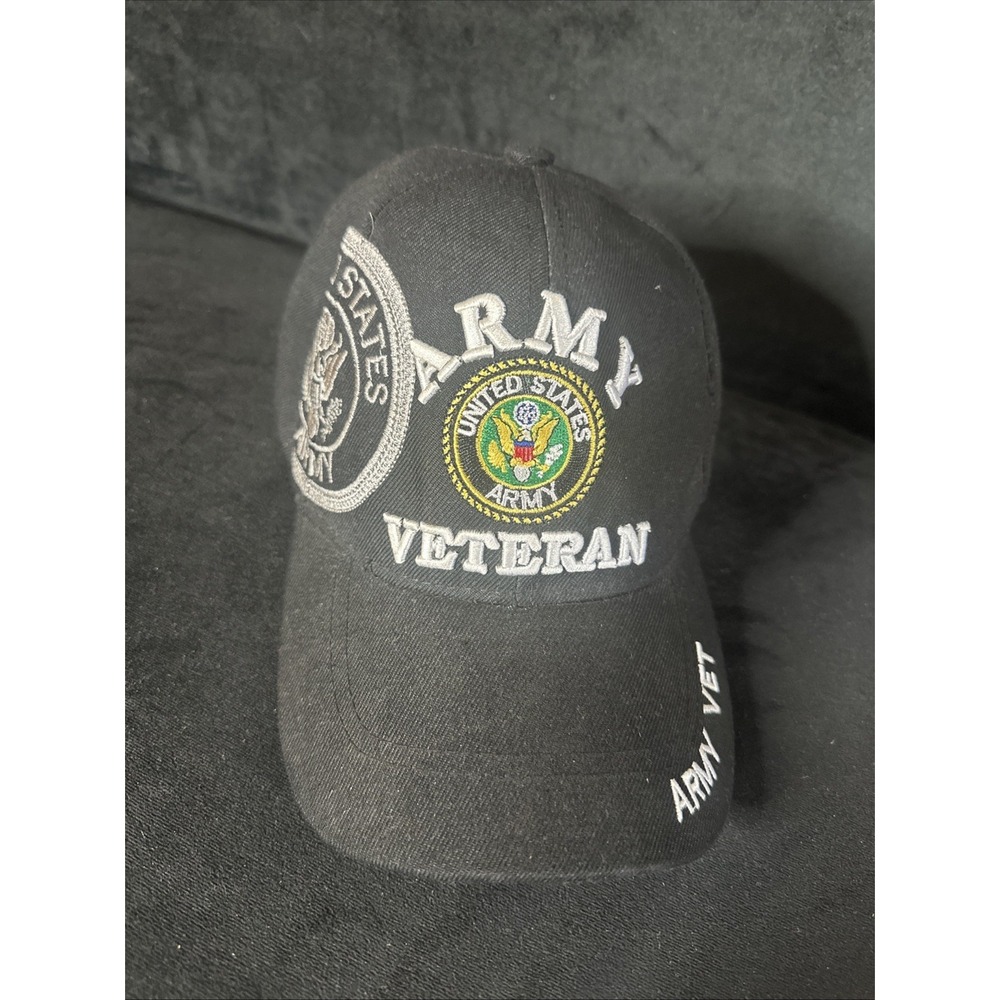 U.S. Army Veteran Emblem on side black hat One Size Adjustable Baseball Cap